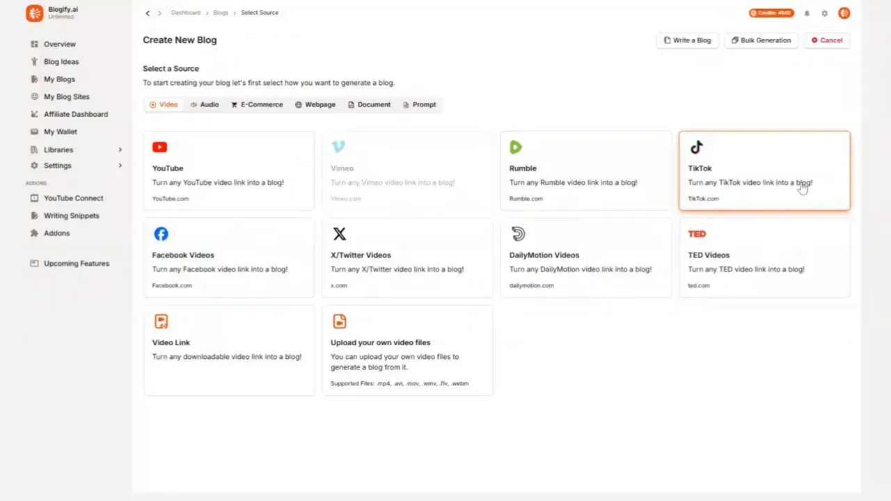 Blogify converts content from over 50 sources