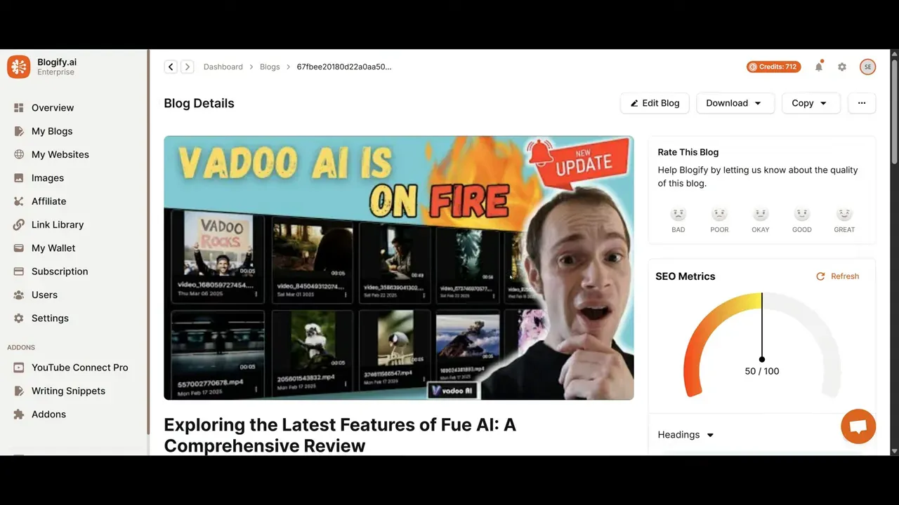 Final blog generated with SEO metrics and CTA button