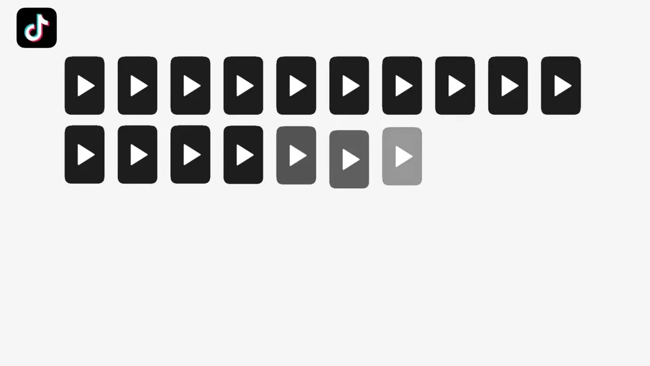Graphic of many play icons with a TikTok logo, illustrating a grid of short videos