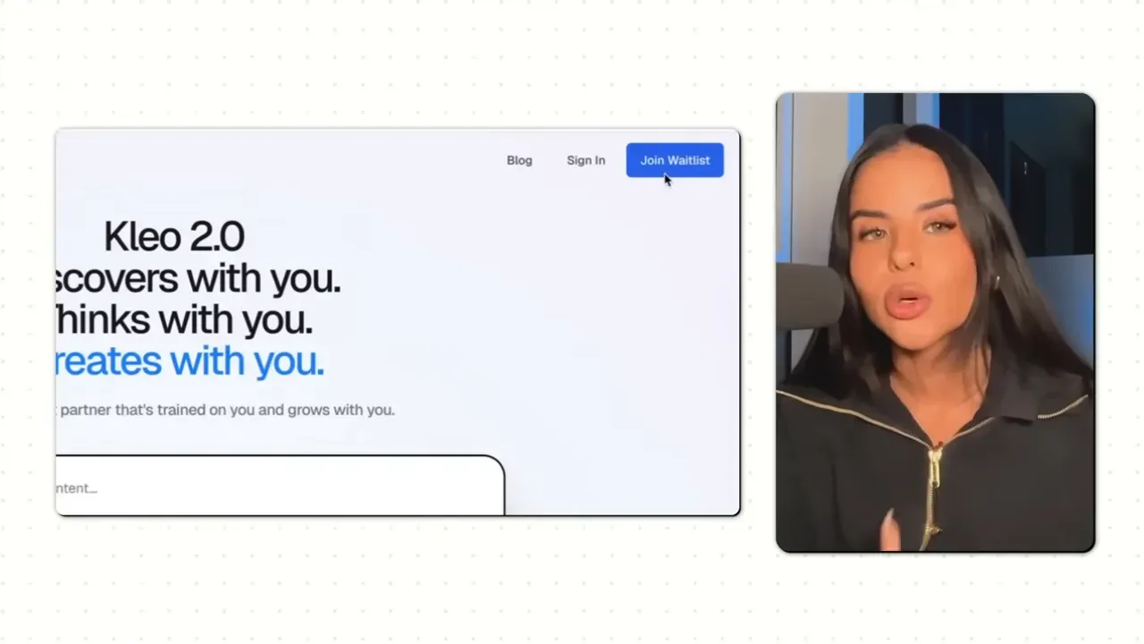 Product landing page with a visible 'Join Waitlist' button and the speaker in a side panel.