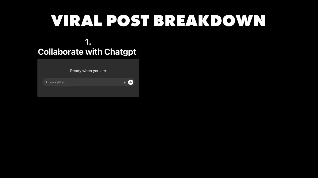Presentation slide titled 'VIRAL POST BREAKDOWN' with a section 'Collaborate with Chatgpt' and a ChatGPT input box reading 'Ready when you are.'