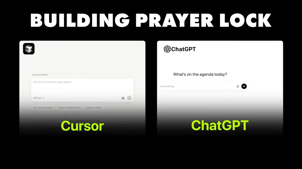 Split screen showing Cursor on the left and ChatGPT on the right with labels