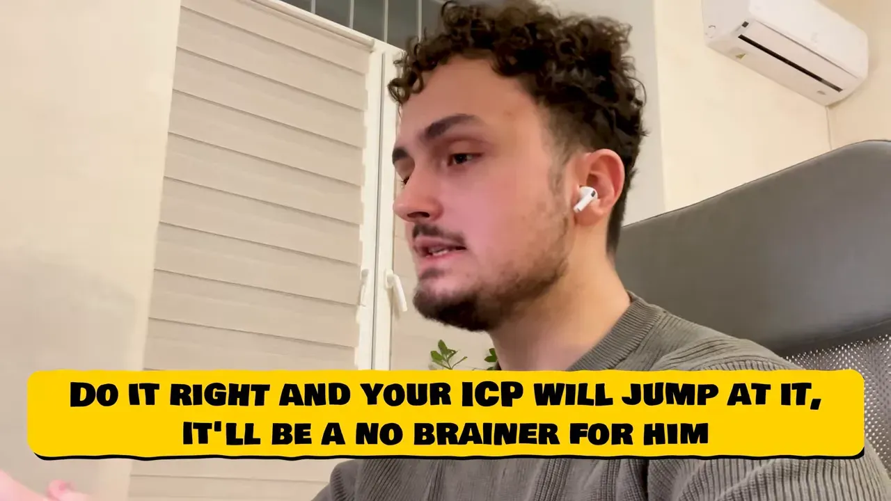 Nick explaining why an idea must be a no-brainer for your ICP, with on-screen text about ICP