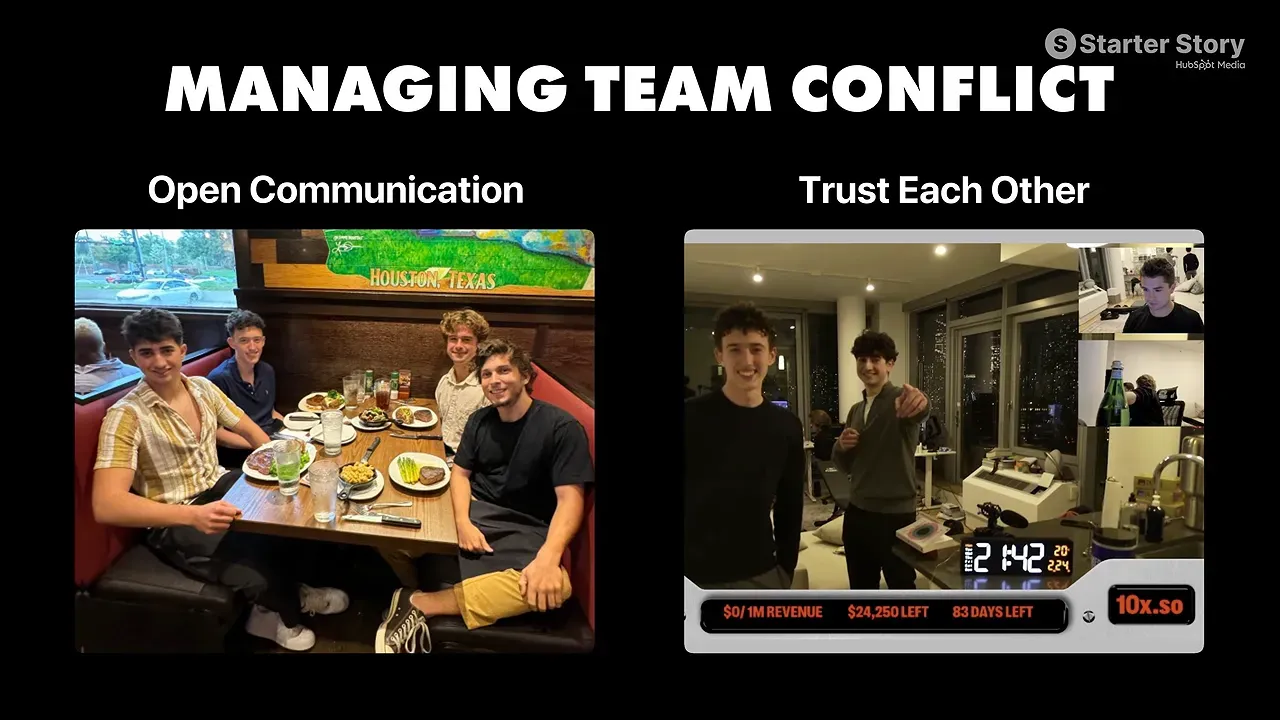 Slide titled managing team conflict with open communication and trust each other
