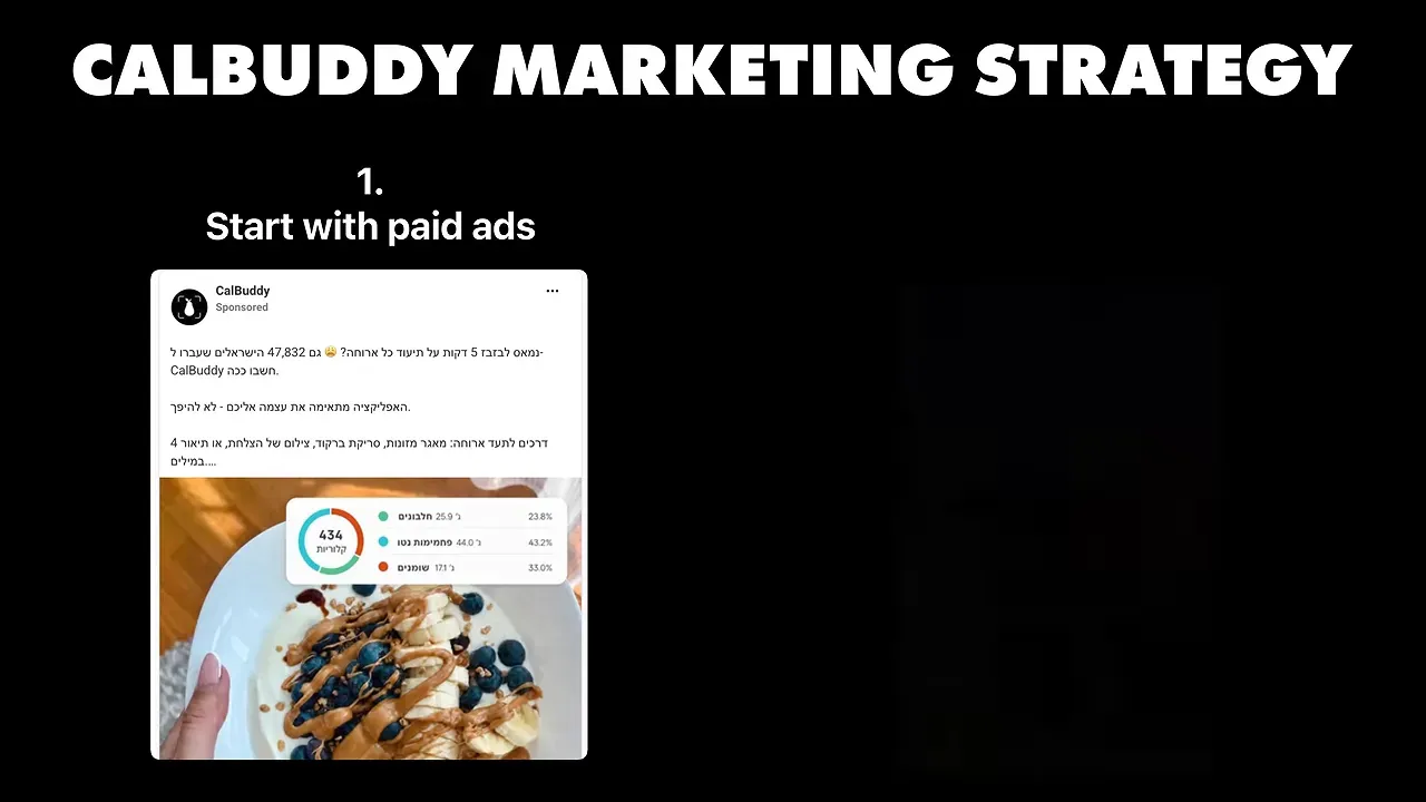 Marketing strategy slide showing paid ads and influencer partnership stages