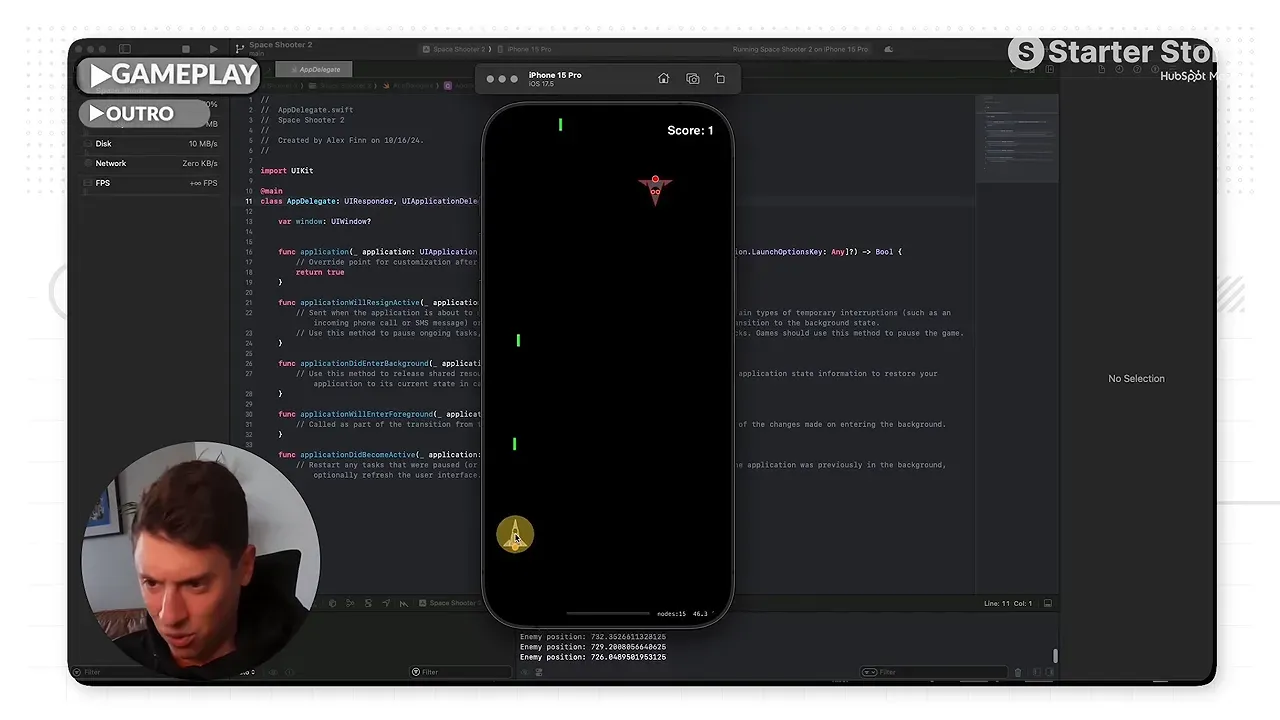 AI coding workspace with a mobile app preview in the center