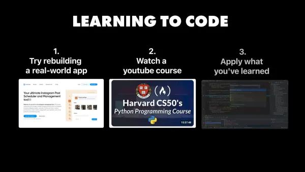 Samuel following a YouTube coding course