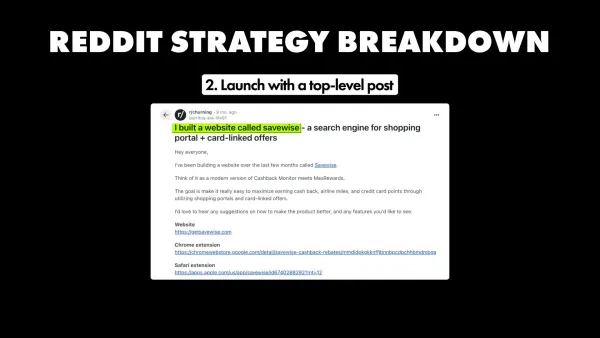 Successful Reddit post introducing SaveWise after months of engagement