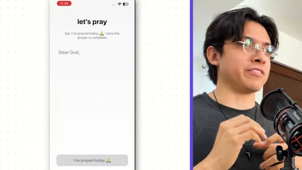 Prayer Lock app 'let's pray' screen with 'i've prayed today' button displayed on a phone beside Mao speaking