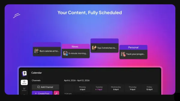 Postiz calendar showing scheduled social media posts across multiple channels